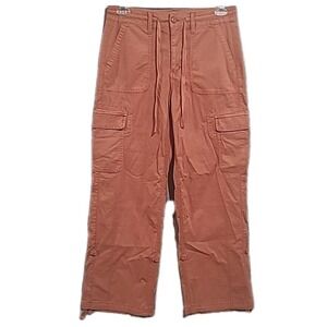 American Eagle Cargo Baggy Wide-Leg Pants Sz 8 x 29 Rust Stretch Gorp Drawstring